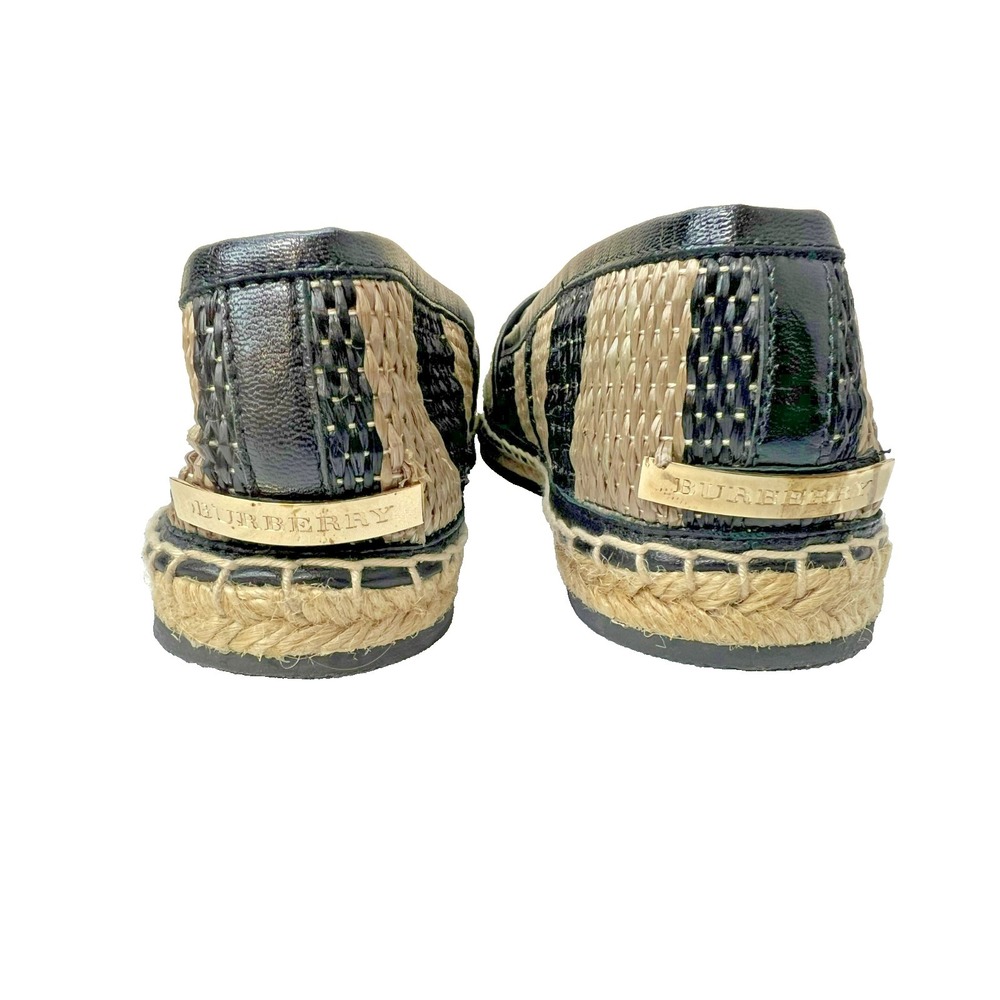 New Burberry Espradrille Flat Shoe Black Tan Stripe Slip-on Rubber Sole SZ 38.5 - Picture 5 of 10